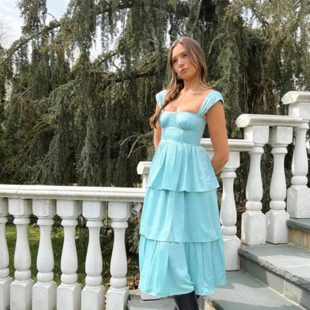 WeWoreWhat Corset Midi Dress in baby blue